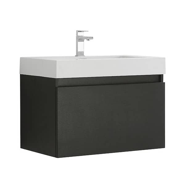 Fresca Mezzo 30 in. Modern Wall Hung Bath Vanity in Black with Vanity Top in White with White Basin