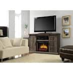 Colton 55 in. W Freestanding Infrared Electric Fireplace TV Stand with Sliding Door in Aged Oak