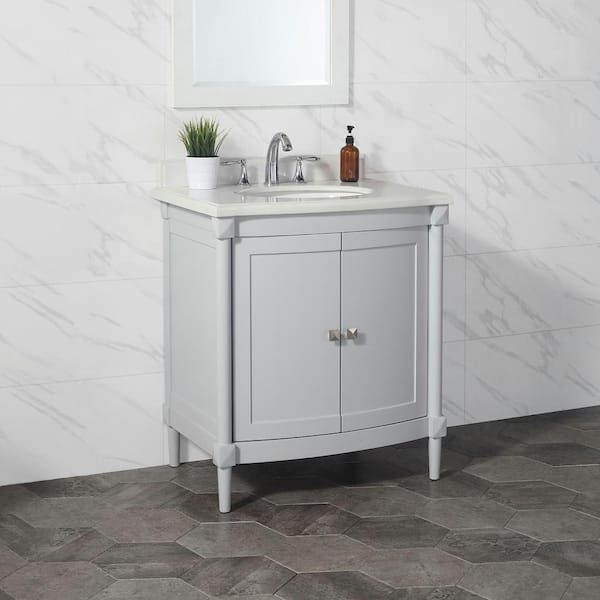 Home Decorators Collection Parkcrest 30 in. W x 22 in. D x 34.5 in. H Single Sink Bath Vanity in Dove Gray with White Engineered Marble Top