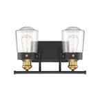 Vintage Black With Warm Brass Vanity Light with Clear Glass Shades
