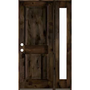 44 in. x 80 in. Rustic knotty alder Right-Hand/Inswing Clear Glass Black Stain Square Top Wood Prehung Front Door w/RFSL