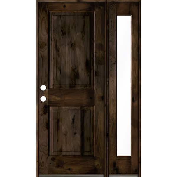 Krosswood Doors 44 in. x 80 in. Rustic knotty alder Right-Hand/Inswing Clear Glass Black Stain Square Top Wood Prehung Front Door w/RFSL