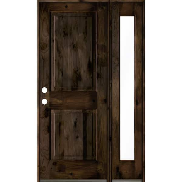 44 in. x 80 in. Rustic Knotty Alder Square Top Right-Hand/Inswing Clear Glass Black Stain Wood Prehung Front Door w/RFSL