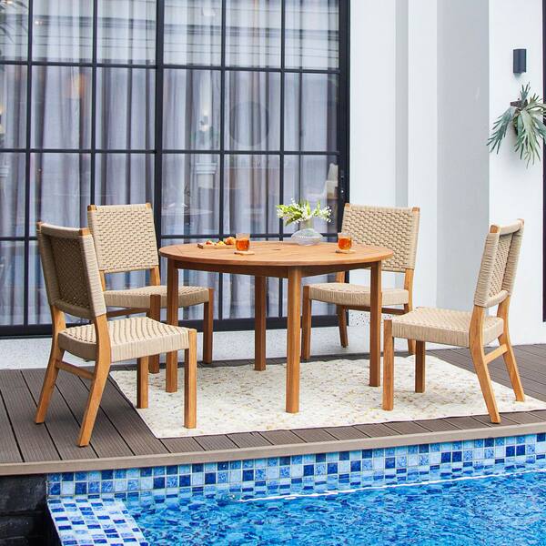 Cambridge Casual Cambridge Casual Zephyr 5-Piece Teak Outdoor Dining Set with Tan Poly Rope