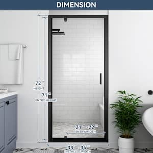 34 in. W x 72 in. H Pivot Framed Swing Shower Door in Single Panel in Black Finish with 1/4 in. Clear Tempered Glass