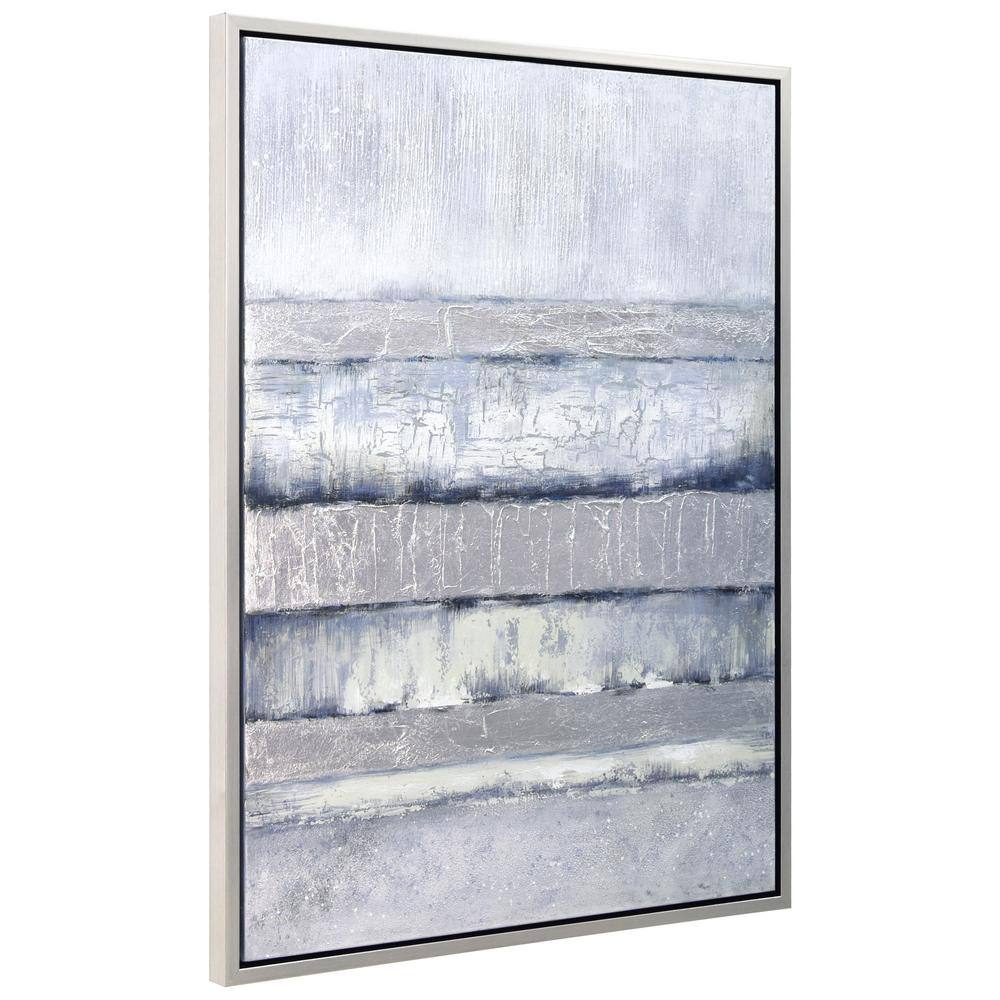 Winter Steps Blue and Grey Abstract Hand Painted Canvas with Champagne Frame