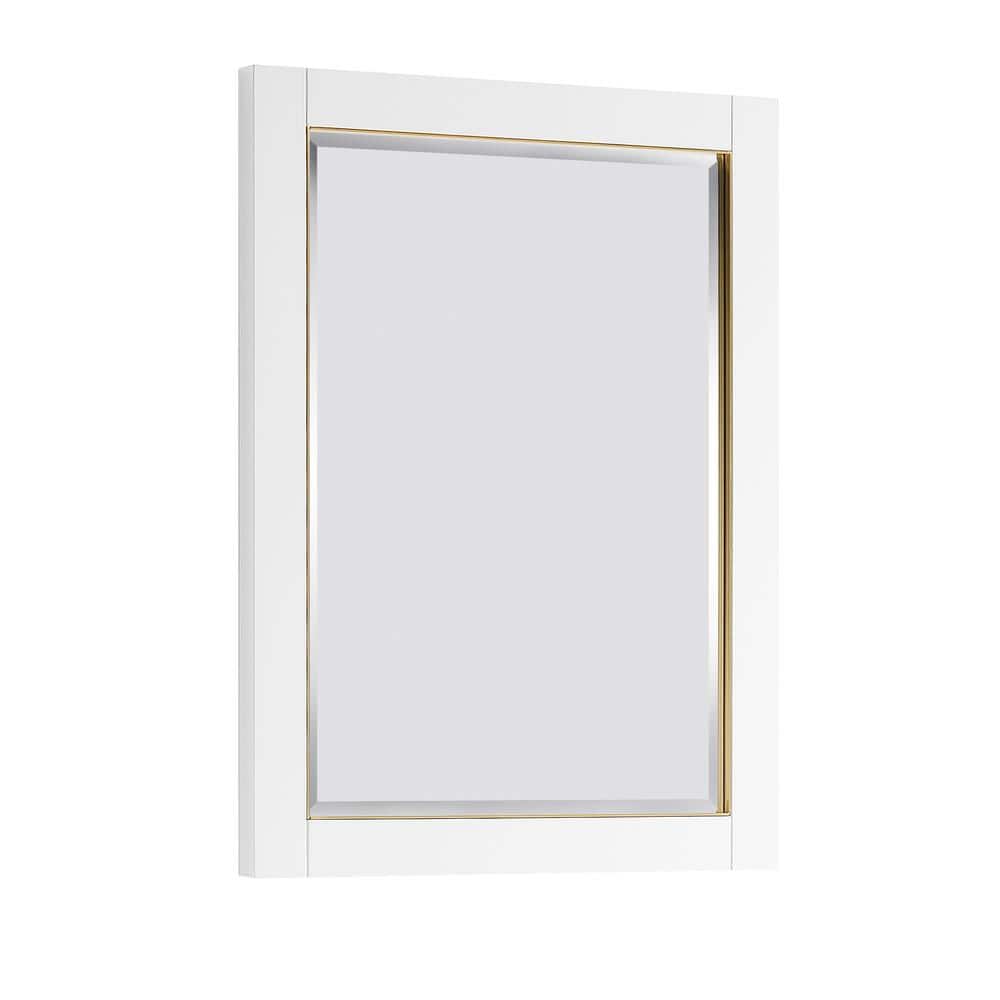 White Rectangular Wood Framed Mirror with Gold Trim