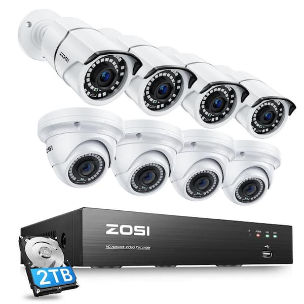 ZOSI 4K 8-Channel 5MP POE 2TB NVR Security Camera System with 8-Wired Outdoor Bullet/Dome Cameras, 120 ft. Night Vision