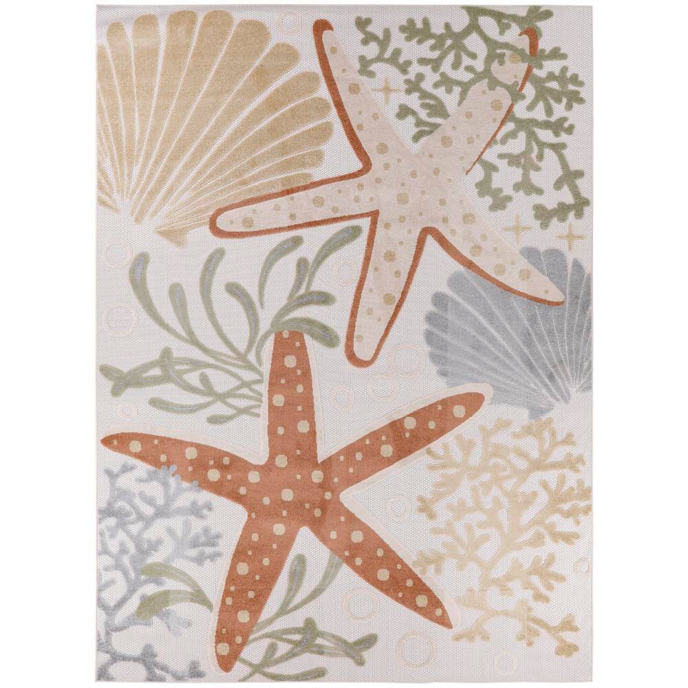 Aloha Ivory Multicolor 8 ft. x 11 ft. Starfish Tropical Contemporary Indoor/Outdoor Area Rug price history on PriceWatchPro