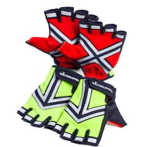 Medium Red Reflective Fingerless Industrial Safety Gloves