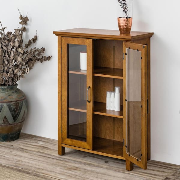 Avery 26 in. W x 34 in. H x 12.5 in. D Freestanding Two-Door Floor Storage Linen Cabinet in Oil Oak