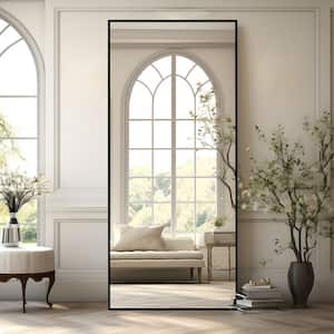32 in. W x 71 in. H Metal Framed Full Length Mirror Wall Mounted Free Standing or Leaning against the Wall in Black