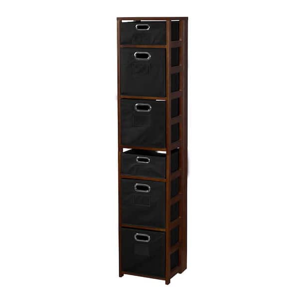 Regency Nemus Mocha Walnut and Black 6-Shelf Folding Bookcase and Storage Tote Set