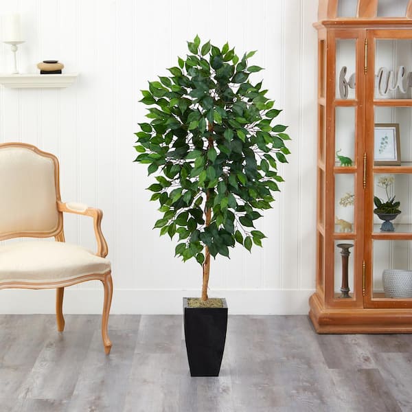 Nearly Natural 4.5 ft. Ficus Artificial Tree in Black Metal Planter