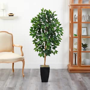 1pc Artificial Ficus Tree, 5ft Tall With Silk Leaves, Fake Moss, And Sturdy  Nursery Pot, For Indoor And Outdoor Home, Office, And Farmhouse Decor :  Target