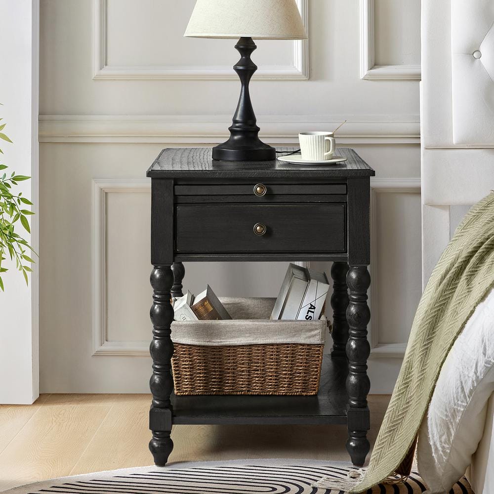 Jim Walnut Traditional 20 in. W Solid Wood End Table with USB - thumbnail 9