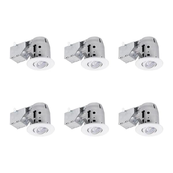 Commercial Electric 3 in. White LED Swivel Round New Construction Remodel Recessed Lighting Kit LED Bulbs Included (6-Pack)
