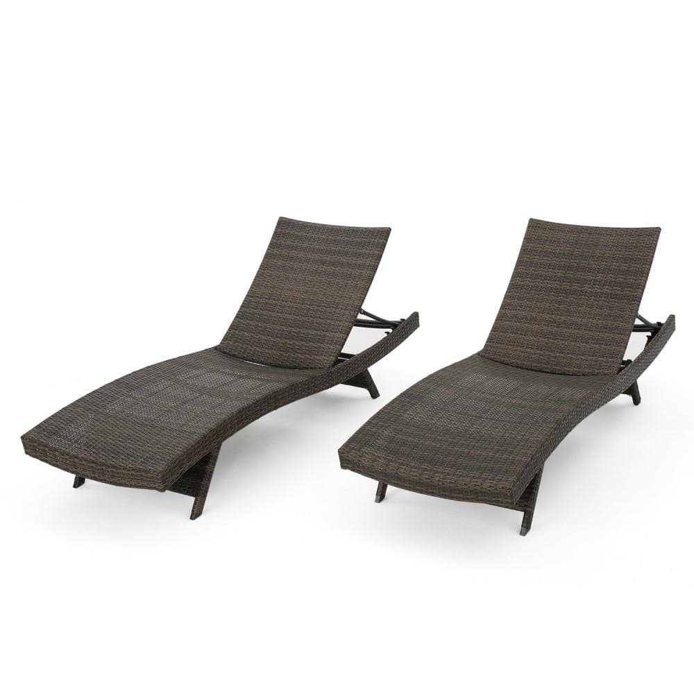 Mixed Mocha Wicker and Aluminum Outdoor Chaise Lounge Set of 2