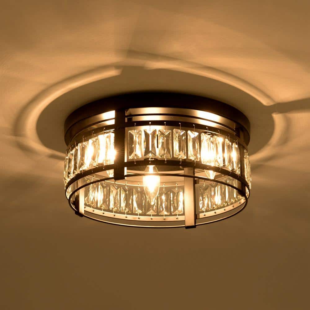 Matte Black Crystal Drum Flush Mount Ceiling Light