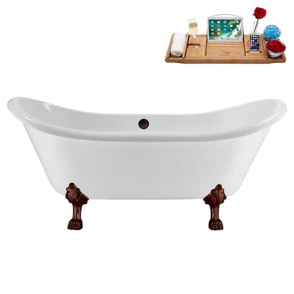 Streamline 71 in. x 31 in. Acrylic Clawfoot Soaking Bathtub in Glossy White with Matte Oil Rubbed Bronze Drain and Clawfeet