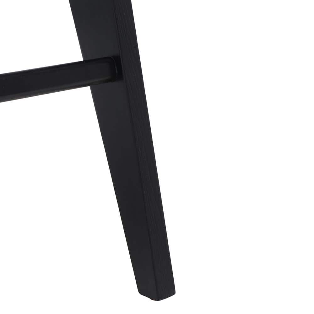 Colette Black and Natural Wood Bar Stool with Rattan Back