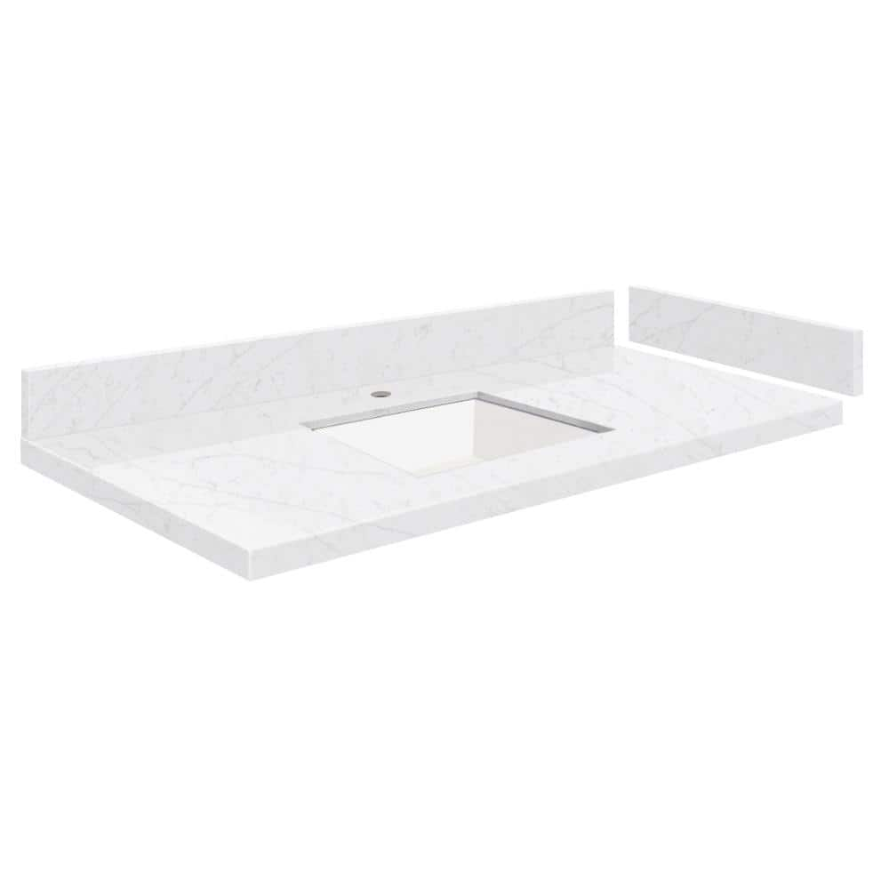 Silestone 39.5 in. W x 22.25 in. D Quartz White Rectangular Single Sink Vanity Top in Statuario -  Transolid, 608197344244