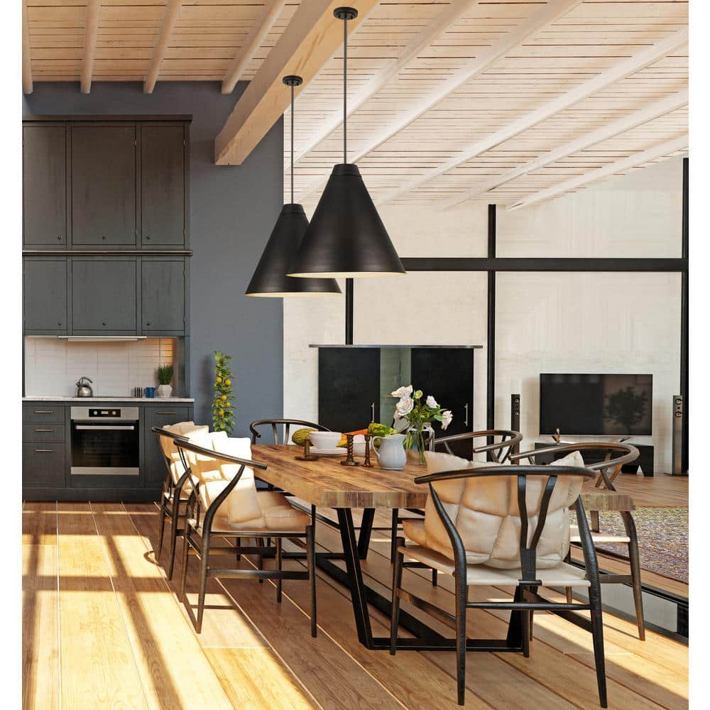 Eaton 24" Industrial Matte Black & Brushed Nickel Pendant Light