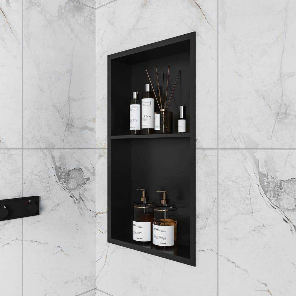 Matte Black Stainless Steel Wall Mount Shower Niche with Double Shelf