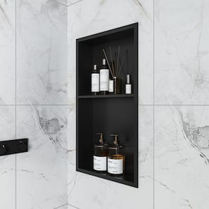 Shampoo Soap Niche 14 in. W x 25 in. H x 4 in. D Stainless Steel Shower Niche Double Shelf in Matte Black