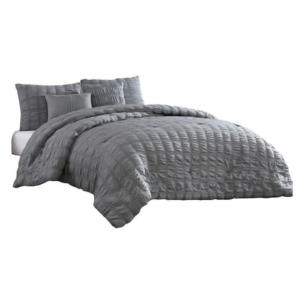 THE URBAN PORT Alice 5- Piece Gray Solid Print Microfiber King Comforter Set