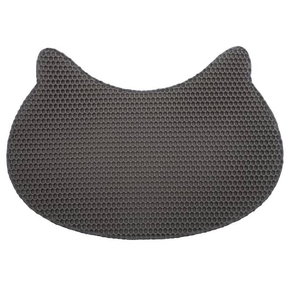 Cat-Head Cat Litter Mat, Waterproof Kitty Litter Trapping Mat, Double Layer Mat, Easy to Clean, Dark Gray
