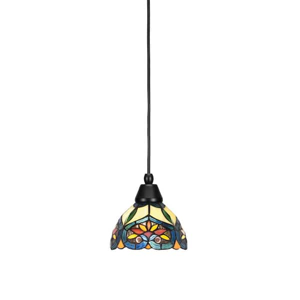 Unbranded Bryson 7 in. 1-Light Matte Black Cord Pendant Light with 7 in. Pavo Art Glass Shade, no bulb included