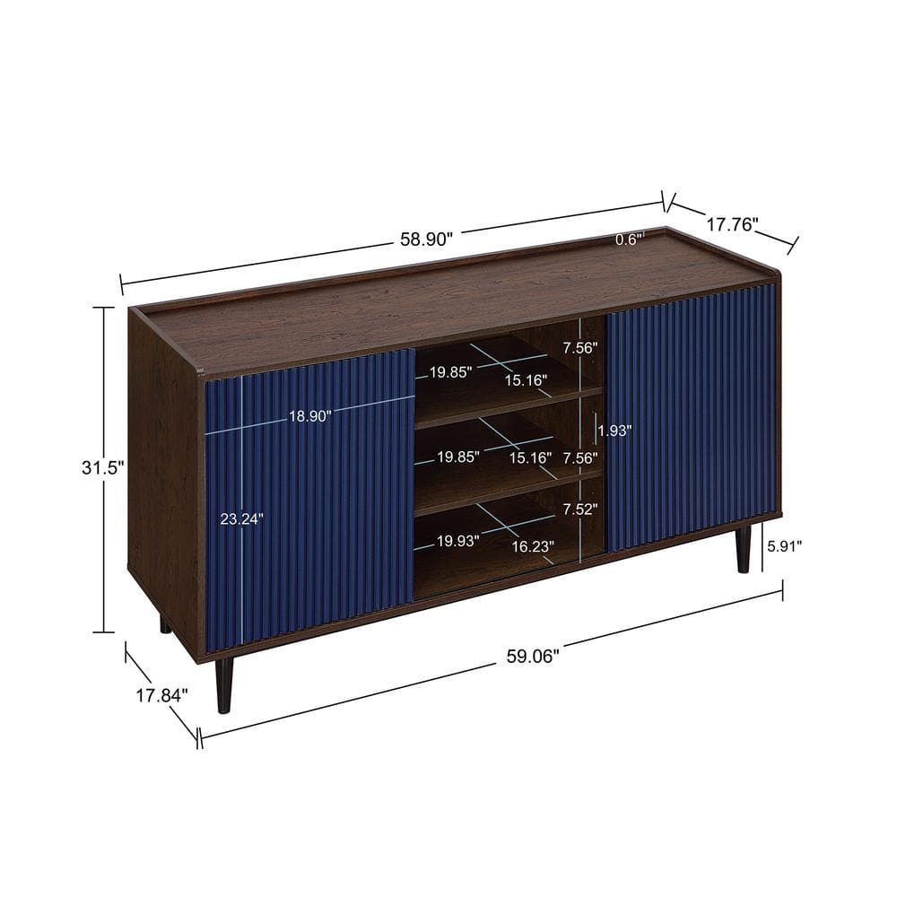 Duane 59" Dark Brown and Navy Blue Ribbed Sideboard