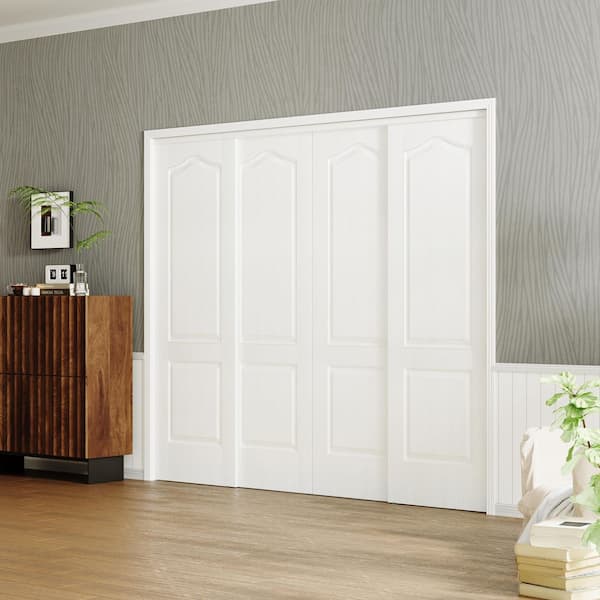 96 in. x 80 in. 2-Panel MDF Hollow Core White Primed Pre-Assembled Double Panel Sliding Door with All Hardware