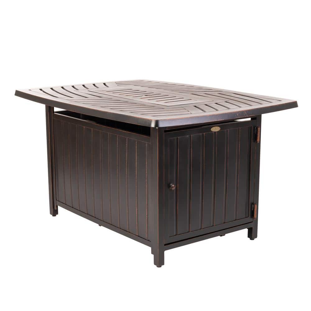 Bravos Antique Bronze Rectangular Aluminum Gas Fire Pit Table