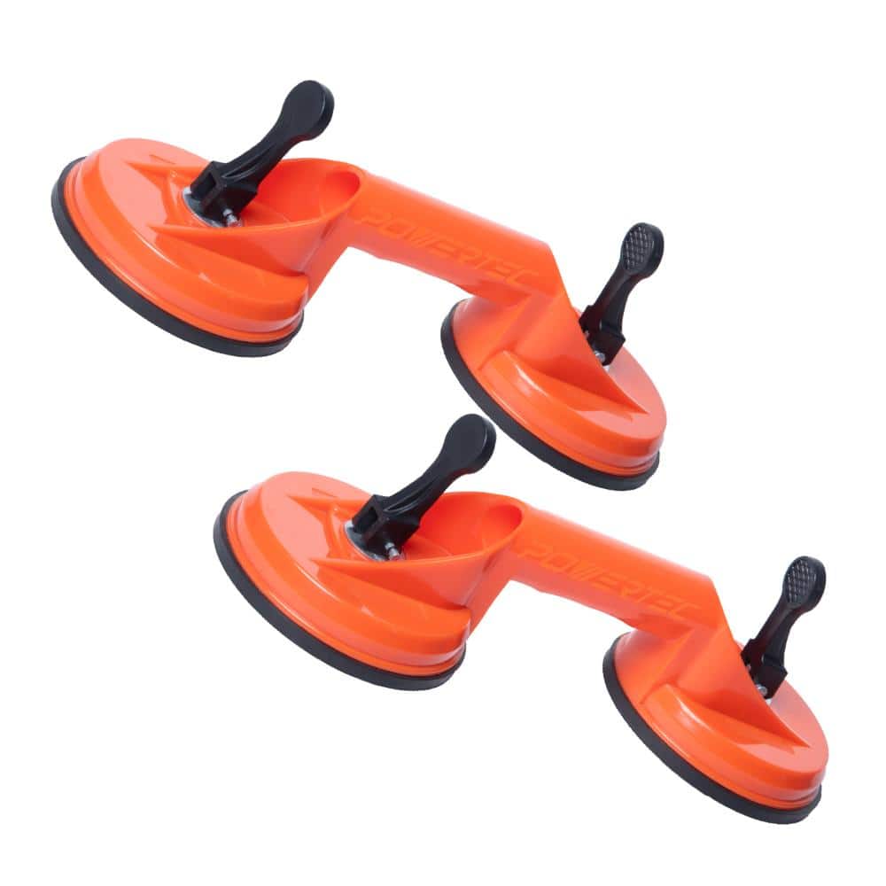 POWERTEC Glass Suction Cups to Lift Large Glass & Tile, Vaccum Suction Cup Lifter, Double Claw Glass Holder Vacuum Plate (2-Pack)