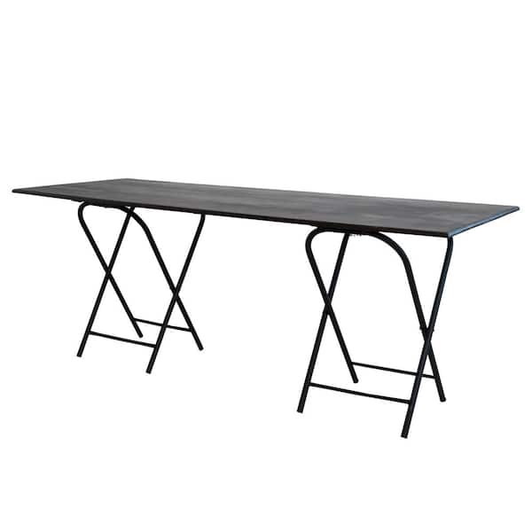 84 in. L Rectangle Walnut Finish Wood Top Metal Folding Table