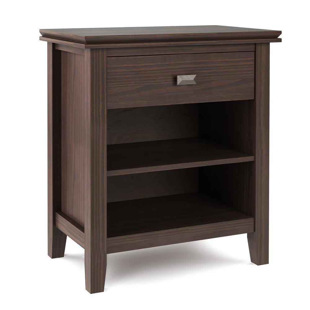 Simpli Home Carlton 1Drawer Warm Walnut Brown Nightstand 27 in. H x 24