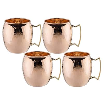 16 oz. Solid Copper Hammered Moscow Mule Mug with Unlined Non-Lacquered (Set of 4)