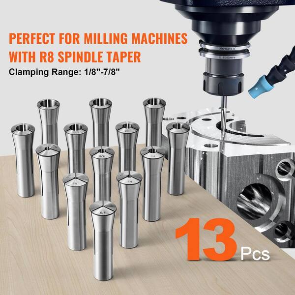 SKYSHALO 13 pcs Precision R8 Collet Set, 1/8 in.-7/8 in., 45