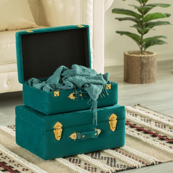 Vintiquewise Decorative Green Tufted Velvet Suitcase Treasure