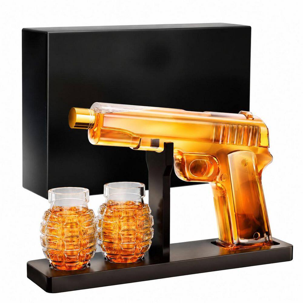 Lead-Free Glass Whiskey Decanter Set with 2 Glasses and Wooden Stand 300 mL Decanter 70 mL Glasses Gifts price history on PriceWatchPro