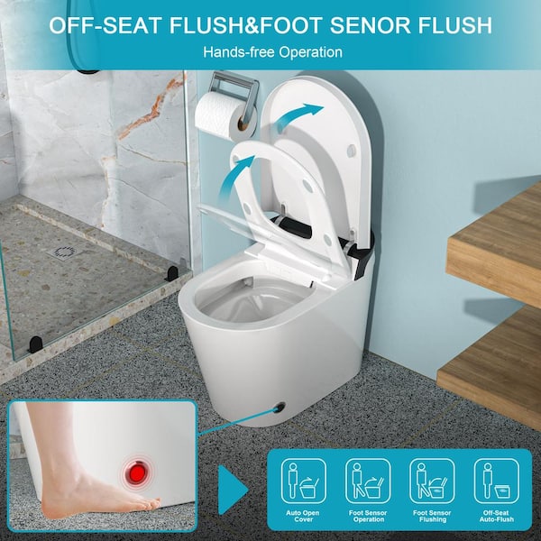 WELLFOR MT1 Elongated Heated Seat Smart Bidet Toilet with Foot Sensor in White