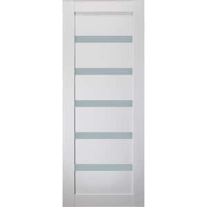 Leora 18 in. x 84 in. No Bore Solid Composite Core 6-Lite Frosted Glass Bianco Noble Finished Wood Interior Door Slab