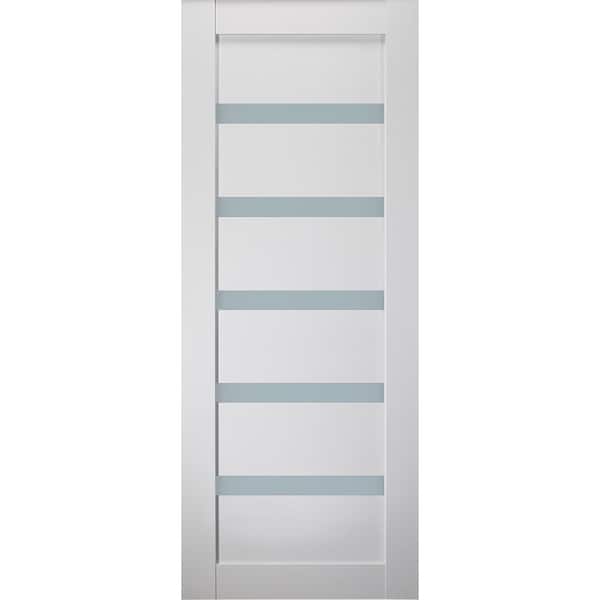 Belldinni Leora 18 in. x 84 in. No Bore Solid Composite Core 6-Lite Frosted Glass Bianco Noble Finished Wood Interior Door Slab