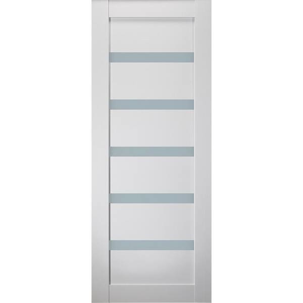 Belldinni Leora 30 in. x 84 in. No Bore Solid Composite Core 6-Lite Frosted Glass Bianco Noble Finished Wood Interior Door Slab