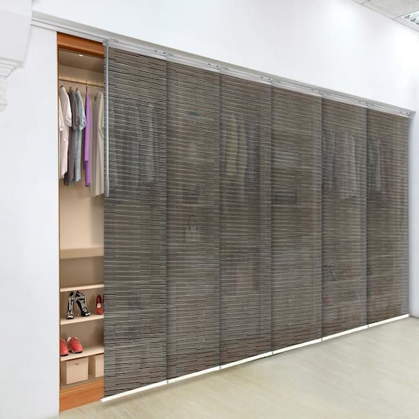 EMOH Ornate Sable 70 in.- 130 in. W x 116 in. L Adjustable 6-Panel Satin Nickel Single Rail Panel Track with 23.5 in. Slates