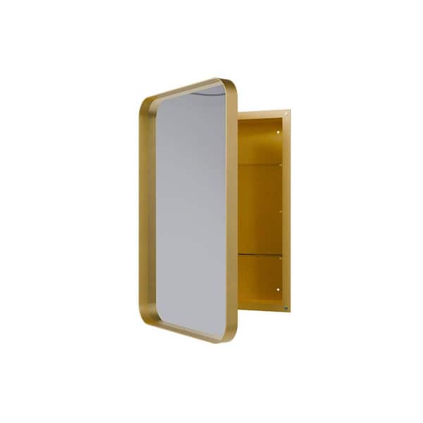 20 in. W x 30 in. H Rectangular Metal Medicine Cabinet with Mirror in Matte Gold, Adjustable Shelves