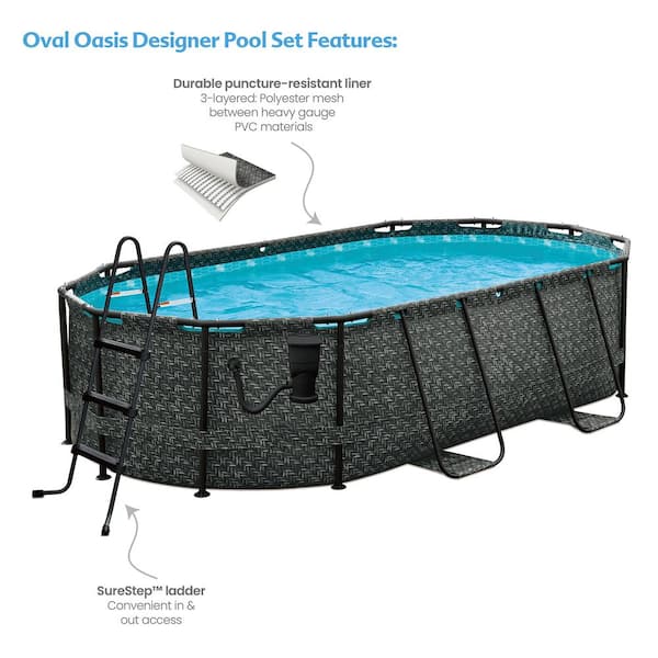 Par på en ferie mode Funsicle 13 ft. x 8 ft. Oval 39.5 in. Deep Oasis Designer Metal Frame Pool,  Dark Herringbone P7A1408GE - The Home Depot