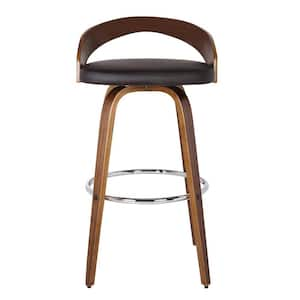 30 in. Brown Low Back Wood Counter Height Bar Chair with Faux leather Seat